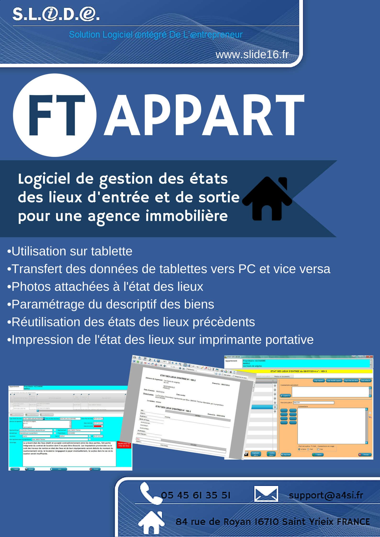 Logiciel de gestion des états des lieux d'entrée et de sortie agence immobilière FTLAPPART 