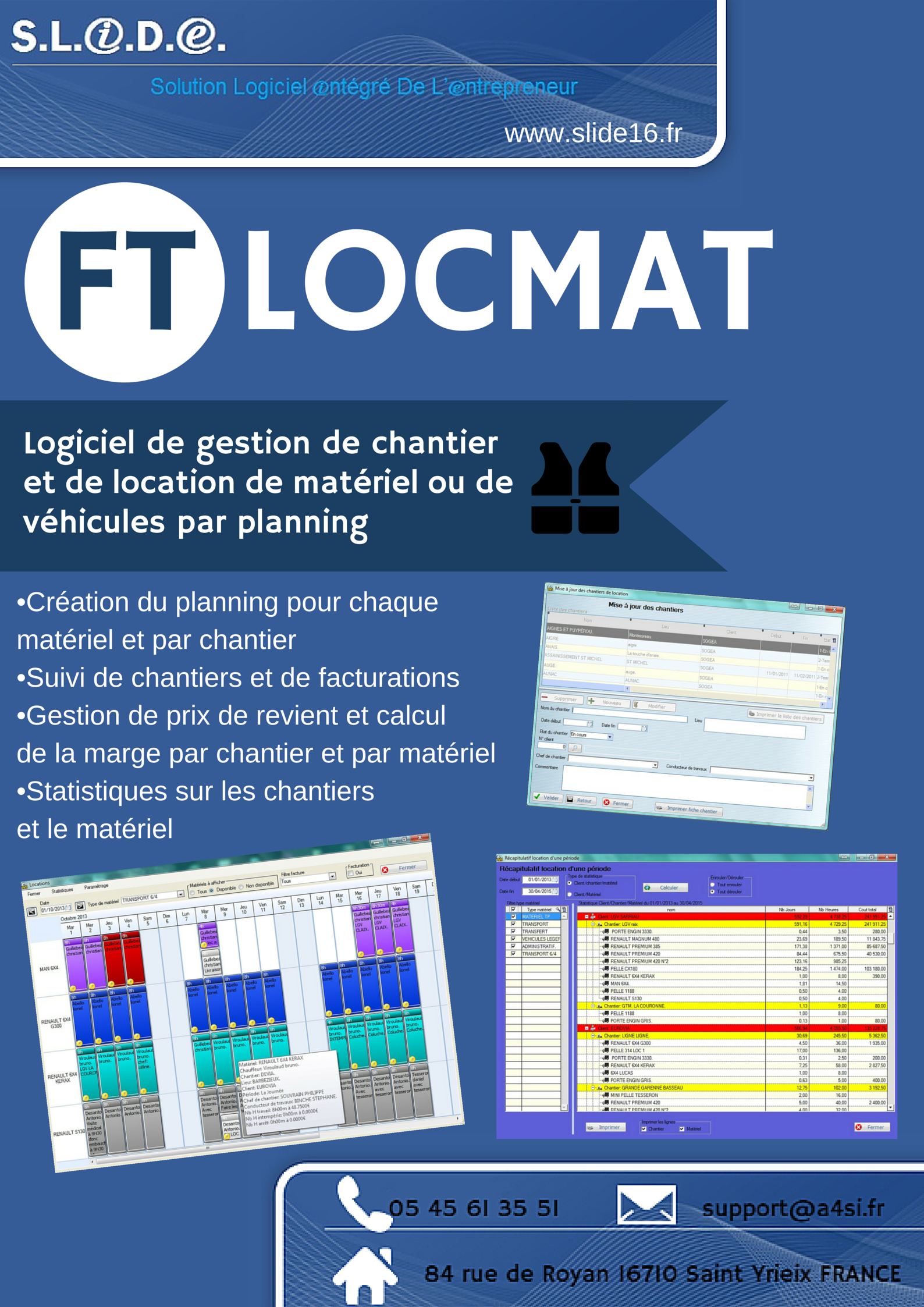 Logiciel de gestion de chantier et de location de matériel ou de véhicules par planning FTLOCMAT